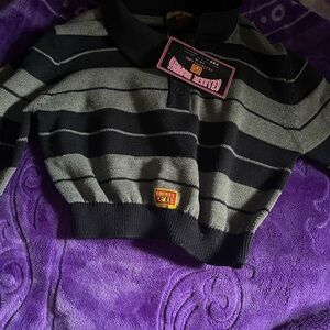 Fb Women's Striped Polo Crop Top - Black and Gray